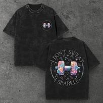 Unisex Floral Dumbbell Oversized T Shirt Washed Black Y2K Gym Aesthetic S-2XL S įvairiaspalvis
