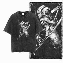 G Acid Washed Black Cool  Cotton Astronaut Printed Unisexs Tshirt   Streetwear Big Size Vintage Oneck Unisexs Tee Tshirt S įvairiaspalvis