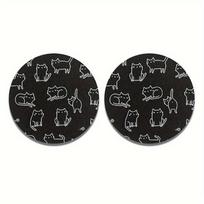 1 pair EVA odorless cat pattern absorbent car coasters Detachable washable black and white earthquake-proof Interior accessories 1Pair