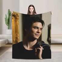 Damon Salvatore Blanket Cover Coral Fleece Plush The Vampire Diaries Warm Throw Blankets for Home Couch Bedroom Quilt Size: 75*100cm, Weight: 230 GSM