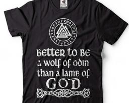 Odin Wolf Viking Warrior T-Shirt: Norse Mythology Patriotic Tee L