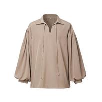 Men'S Retro Medieval V-Neck Pirate Shirt - Beige, Loose Fit with Drop Shoulder Sleeves, Casual All-Season Top for Halloween & Ca S chaki