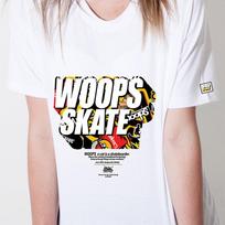 Doldol Woops-T-104 Skateboard Cat Oops Character Graphic T-Shirt White/S