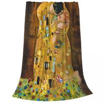 Gustav Klimt The Kiss Knitted Blanket Flannel Abstract Freyas Art Super Warm Throw Blankets for Bed Bedroom Quilt Size: 75*100cm, Weight: 230 GSM black