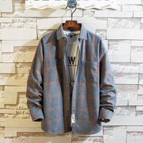Men Casual Loose Plaid Long Sleeve Stand Collar Fashion Shirt M pilka
