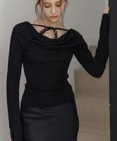 Rotre Domin Lautre Elin Ribbon Cowl Black Knit Black/Free