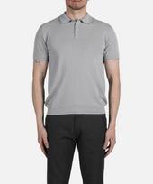 Panicalle Grey Herringbone Cotton Short Sleeve Polo Knit Gray/L