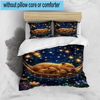Capybara Family Hammock 3pcs Bedding,Including 1pc Duvet Cover And 2pcs Pillowcases Perfect for Christmas,Ideal for Bedroom, Dormitory 135cm*200cm