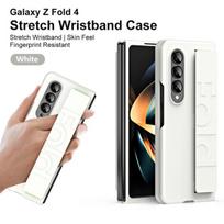 Tamprios elastinės apyrankės odos jausmo dėklas, skirtas Samsung Galaxy Z Fold 2 3 4 5 g pirštų atspaudams atsparus riešo dirželio apsauginis dangtelis For Samsung Z Fold 4 balta