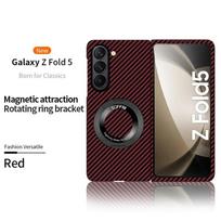 Carbon Fiber Case for Samsung Galaxy Z Fold 5 4 3 Magsafe Case Wireless Charging Ring Magnetic Ultra Thin Matte Shockproof Hard Protection Cover For Galaxy Z Fold 3 raudona