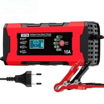 12V 10A Car Battery Charger Touch Screen Pulse Repair Digital LCD Display Smart Fast Charger for Car Motorcycle EU Plug raudona