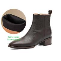 Krazing Pot Sheepskin Winter Pointed Toe Chelsea Boots Med Heels Zipper Women Ankle Boots 34
