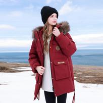 Sancai Women's 90% Goose Down Waterproof Hooded Parka M raudona