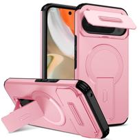 Case For Google Pixel 10 Pro XL Pixel 10 Pro 9A 9 Pro Armor Camera Lens Protect Magnetic Kickstand Shockproof Bumper Heavy Cover Google 9 rožinė