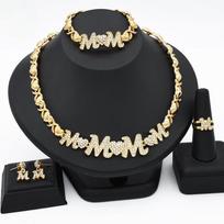 2026 Dubai 24K Heart Full Diamond Jewelry Set African Wedding Necklace Ring Earrings Bracelet Four-piece Set 45CM