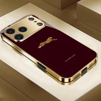 Auksinis leopardų raštas Auksiniai metaliniai dažai Stiklinis telefono dėklas iPhone 17 16 15 14 13 12 11 Pro Max 15 Plus 17 Air 16E iPhone 14 Pro