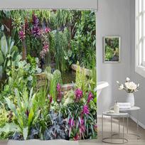 Shower Curtain: Lush Tropical Garden with Waterfall for a Vibrant and Nature-Inspired Bathroom Decor W90XH180cm