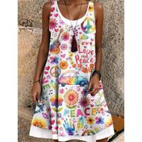 PLstar Cosmos 3D Printed Retro Pattern Women's Sleeveless Dress Summer Casual Beach Dress Holiday Style Collection S-22 L