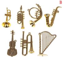 7PCS Mini Plastic Gold Musical Instrument For Christmas Tree Hanging Xmas Decor Gift Collecting Musical Toy