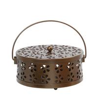 Iron Mosquito Coil Holder with Lid Fireproof and Heatproof Tray for Home Indoor Use Creative Incense Burner bronza