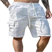 Men Casual Linen Cargo Shorts Pocket Drawstring Waist Loose Fit Summer Beach Daily Wear S balta
