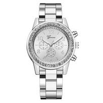 Geneva Women's Fashion Quartz Watch Three Sub-Dials Decorative Design Crystal Accents Casual Style Stainless Steel Band One Size