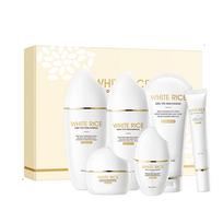 White Rice Skincare Set with Niacinamide 15 Percent Includes Cleanser Toner Lotion Eye Cream and Face Cream for Moisturizing and Brightening Skin One Size white