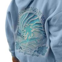 Yousheng Fall Winter Women Hoodie Long Sleeves Thick Solid Color Elastic Cuff Chasing Sunset Pattern Sloping Shoulder Loose Hooded Patch Pocket Top S