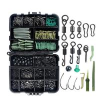 Fishing Accessories Set Saltwater 420 Pcs Rolling Swivel Hook Beads Bait Screw Carp Fishing Hook Kit Box Tackle juoda
