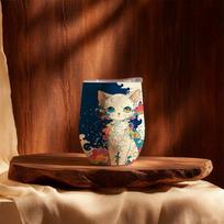 355ml Eggshell Cup Heterochromatic White Nebula Cat Element Printed Water Cup U Shape Eggshell Cup Mini Stainless Cool Cup Insulated Water Cup 355ml Eggshell Cup