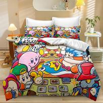 Kirby duvet cover with Pillowcases, Cute Pink Character Design,Soft Microfiber Full/Queen Size, Anime Gaming Gift, Fast Shipping 135x200cm