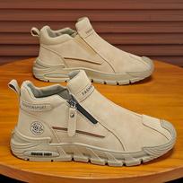 Men's Fashion Zipper Casual Labor Shoes for Outdoor Climbing 39 chaki