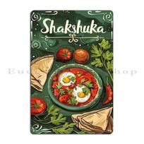 Shakshuka Sensation Experience The Rich Spicy Flavors Of Authentic Middle Eastern Cuisine Metal Plaque Classic Cinema Printing 20x30cm（7.8x11.8inch）