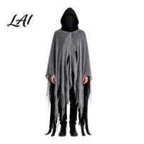 Cosplay Hooded Cape Grim Reaper Costume Halloween Scary with Ghost Costume Head Cover for Adult Medieval Renaissance Accessory juoda