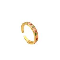 Colorful Vintage Geometric Ring Flower Adjustable Tulip Ring Bohemian Enamel Open Ring  Gift rožinė