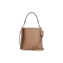 COACH Mollie odinė kibiro formos rankinė, rankinė, peties rankinė, per petį nešiojama rankinė 22 Moteriška smėlio spalvos Basic Set (Bag + Dustproof Bag) pilkšvai ruda