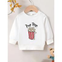 European Size Cute Cartoon Popcorn Print unisex' Round Neck Hoodie ,Comfortable and Easy Design for 0-3 Year Olds, Perfect for Spring and Autumn 110 balta