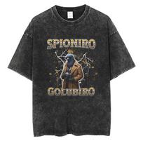 Italian Brainrot Spioniro Golubiro Vintage Washed T-shirt Pigeon Funny Meme T Shirts Men Women Casual High Quality Cotton Tshirt S įvairiaspalvis