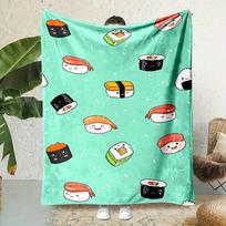 Cozy Cartoon Sushi Print Flannel Throw Blanket | Perfect for Couch, Bed, Office Naps & Travel | Unique Wearable Gift Idea Size: 75*100cm, Weight: 230 GSM