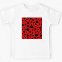 Red And Black Ladybug Pattern. Black Dot On Red Kids T-Shirt 150