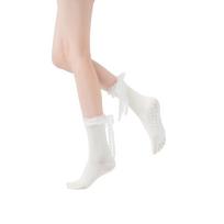 Lace Ribbon Women Yoga Socks Ballet Style Yoga Hosiery Elastic Sports Five Finger Socks  Pilates pieno baltumo spalva