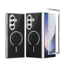 For Z Fold7/6 Metallic Electroplated Glass Back Wireless Magnetic Attraction Anti-Fall Shell Film Case Samsung-z fold7