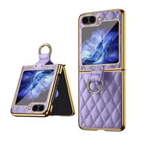 VIETAO Fashion Z Flip 7 6 5 4 3 Cover Finger Ring Leather Moblie Phone Case for Samsung Galaxy Z Flip6 Flip5 Flip4 Flip3 5G Case For Samsung Z Flip 6 violetinė