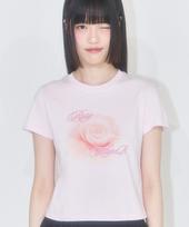 Iligo Drawing Rose Loose Crop T-Shirt Pink Os