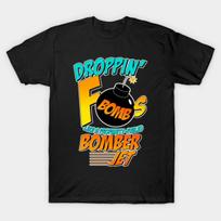 Asian Size Men Black Print T-shirt Droppin' F-Bombs No-Cut Print Cotton Tshirt M juoda