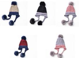 Warm Fleece Lining Fashion Ball Pom Beanie Winter Knitted Hats for Women One Size juoda