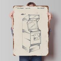 Arcade Game Patent Drawing Metal Poster Customized Wall Art Retro Vintage Tinplate Signs for Office Decor Wand Deko Coffee Bar 20X30CM