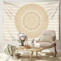 Beige White Mandala Tapestry, Bohemian Aesthetic Floral Wall Hanging for Bedroom Living Room Home Decor 100X70CM