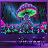 Neon Psychedelic Mushroom Forest Tapestry Glowing Giant Fungus Wall Hanging for Bedroom Trippy Decor 100X70CM