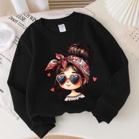 Kids Crewneck Long Sleeve Sweatshirt, Red Bandana Heart Fashion Glasses Print 110 juoda